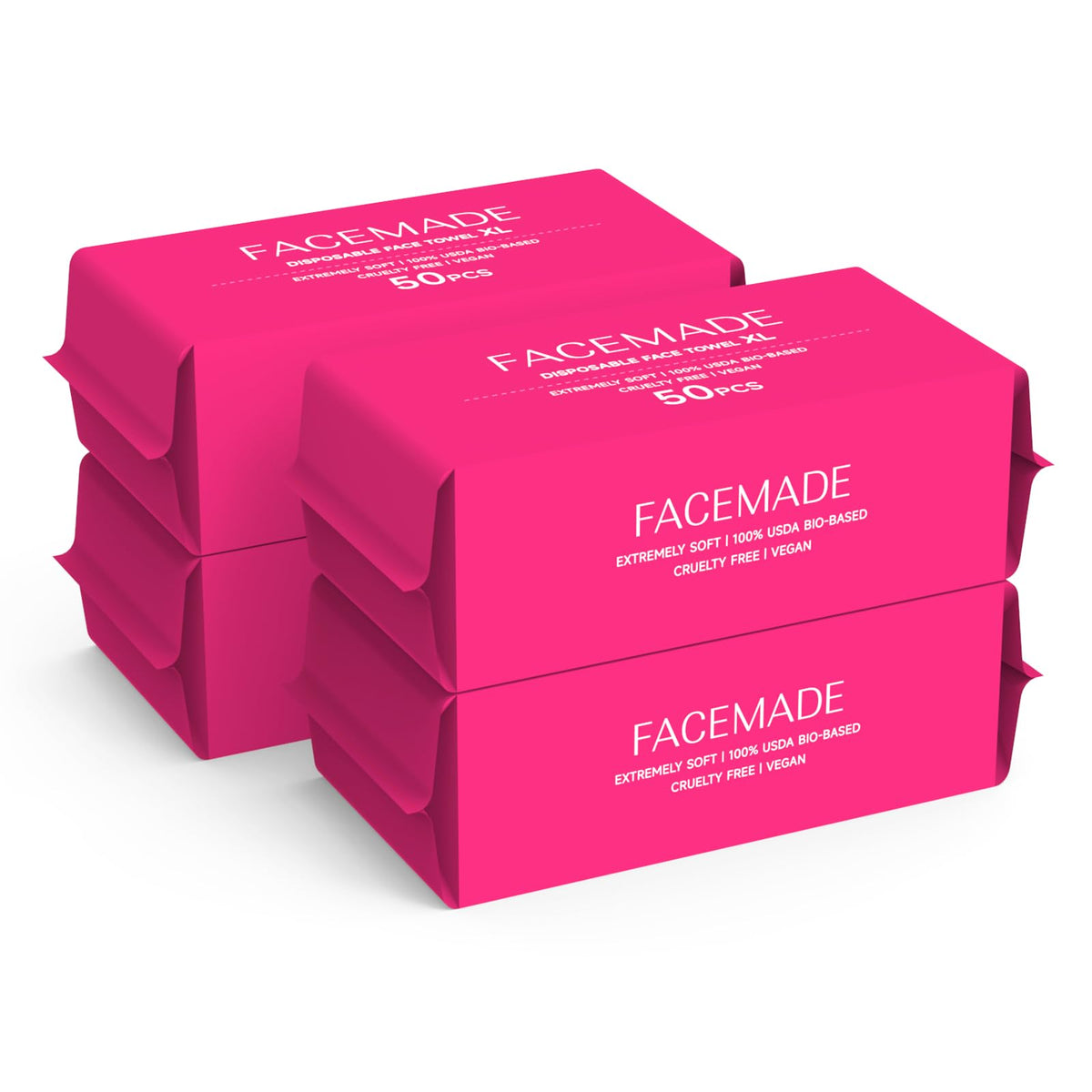 FACEMADE 60 Count XXL Face Towels Disposable 12" × 12" | 20% Larger and 20% More than Others | Lint-free and Odor-free | Soft and Clean, Perfect for Sensitive Skin Types