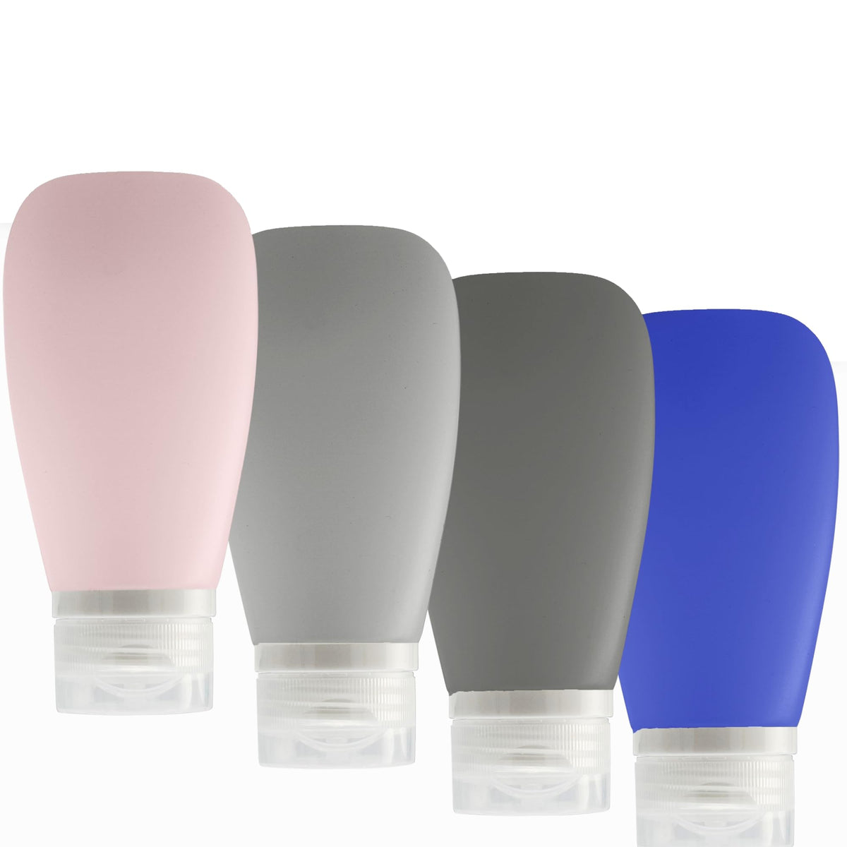 Travel Bottles for Toiletries, TSA Approved 3oz (90ml) Leak Proof Silicone Refillable Squeeze Travel Size Containers BPA Free for Cleansers, Lotions, Shampoo 3-pk (Black-Gray-White)
