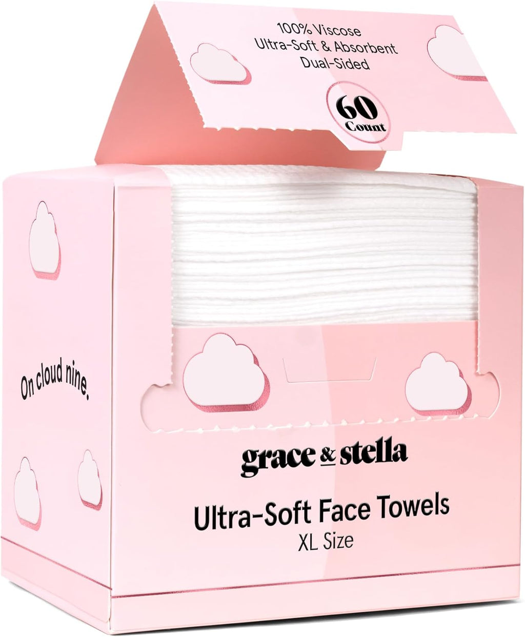 grace & stella Face Towels Disposable XL- Travel Essentials (60 Count) | Ultra-Soft & Absorbent Face Wipes Towelettes, Facial Towels for Cleansing & Makeup Removal - Face Cleansing Foaming Nets