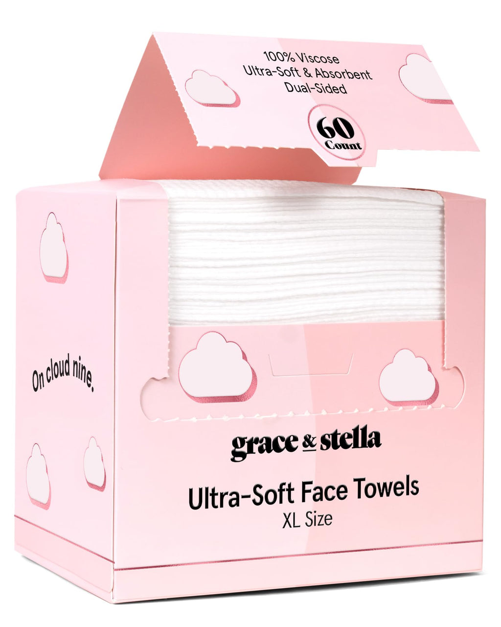 grace & stella Face Towels Disposable XL- Travel Essentials (60 Count) | Ultra-Soft & Absorbent Face Wipes Towelettes, Facial Towels for Cleansing & Makeup Removal - Face Cleansing Foaming Nets
