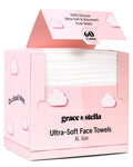 grace & stella Face Towels Disposable XL- Travel Essentials (60 Count) | Ultra-Soft & Absorbent Face Wipes Towelettes, Facial Towels for Cleansing & Makeup Removal - Face Cleansing Foaming Nets