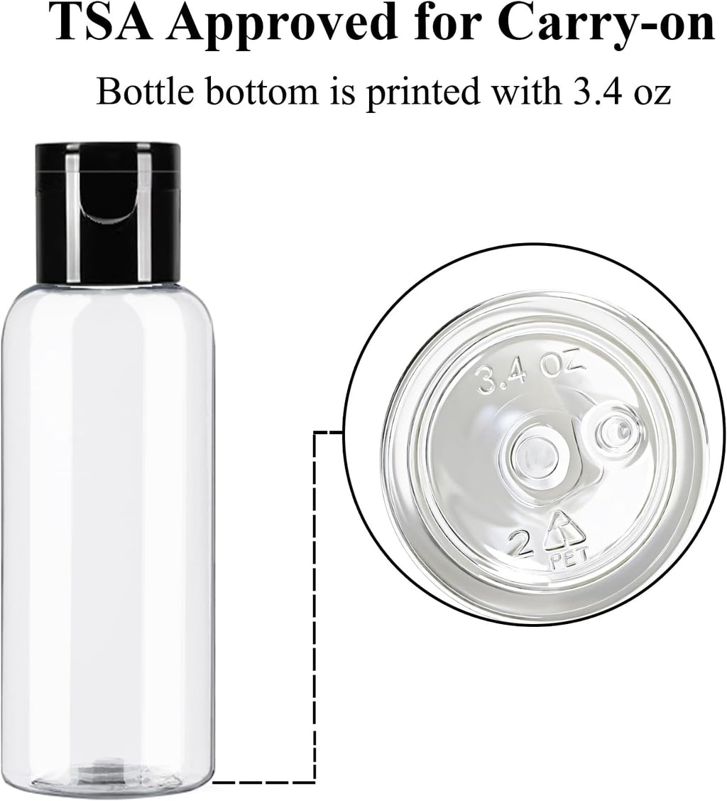 DNSEN 5 Pack 3.4 oz Travel Size Bottles for Toiletries TSA Approved Leak Proof Empty Refillable Liquid Containers with Labels