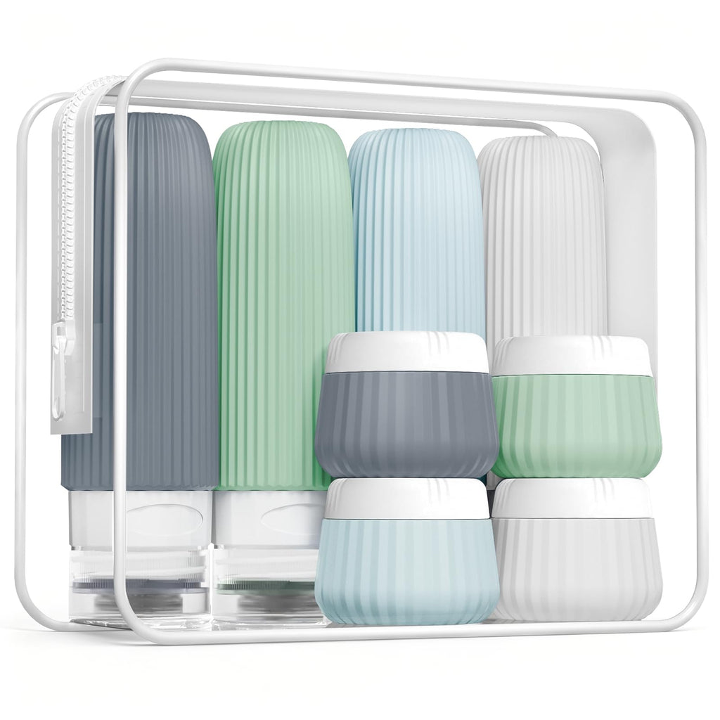 Mrsdry Travel Bottles - 8 Pack, TSA Approved Travel Size Toiletries, Leak Proof Silicone Squeezable Containers in Clear Bag