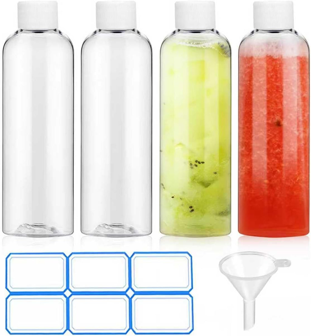 4 Pack 3.4 Oz (100ml) Clear Plastic Shot Bottles with caps | Travel Bottles for Health, Immunity, Wellness, Samples - Perfect for Ginger Juice & Personal Care on the Go