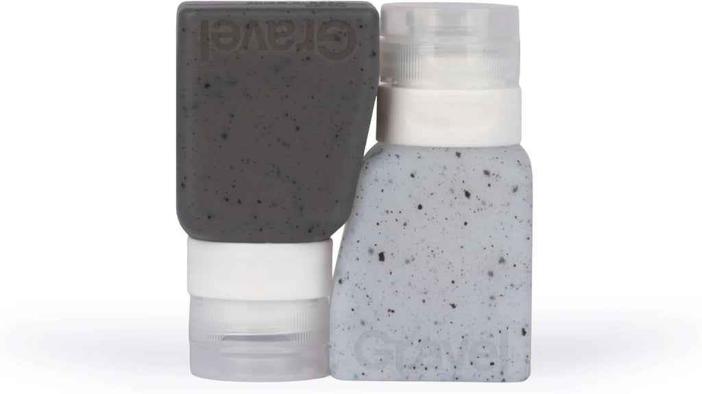 Gravel Silicone Travel Bottles for Toiletries 3oz (2-Pack) – Leakproof, BPA-Free, TSA Approved Travel Bottles with Label System for Shampoo, Conditioner, and Liquid Toiletries (Clear & Gray)