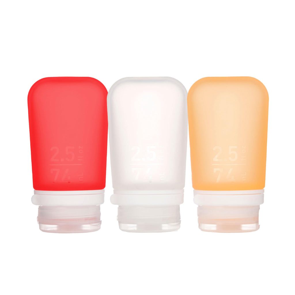 humangear GoToob+ 3-Pack, Small (1.7 fl oz), Clear/Purple/Teal | Refillable & Leak-Proof Silicone Travel Size Bottles with Locking Cap for Toiletries, Camping & TSA Carry-On