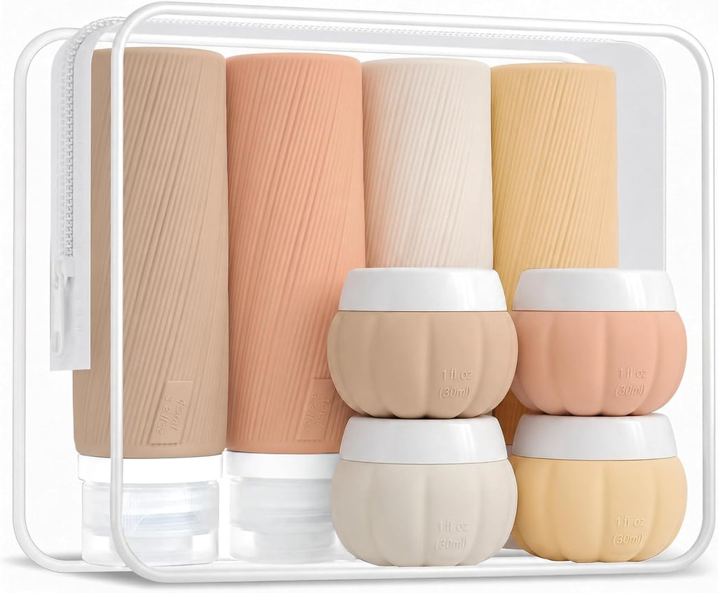 Redfly 13-Piece TSA-Approved Travel Size Bottles for Toiletries, Leak proof | Travel Size Containers, BPA-free silicone, clear toiletry bag, under 3.4oz, wide mouth,travel essentials for shampoo, lotion