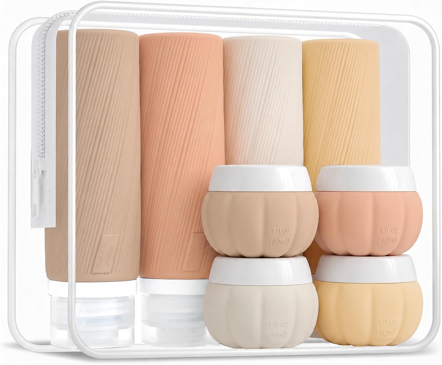 Redfly 13-Piece TSA-Approved Travel Size Bottles for Toiletries, Leak proof | Travel Size Containers, BPA-free silicone, clear toiletry bag, under 3.4oz, wide mouth,travel essentials for shampoo, lotion