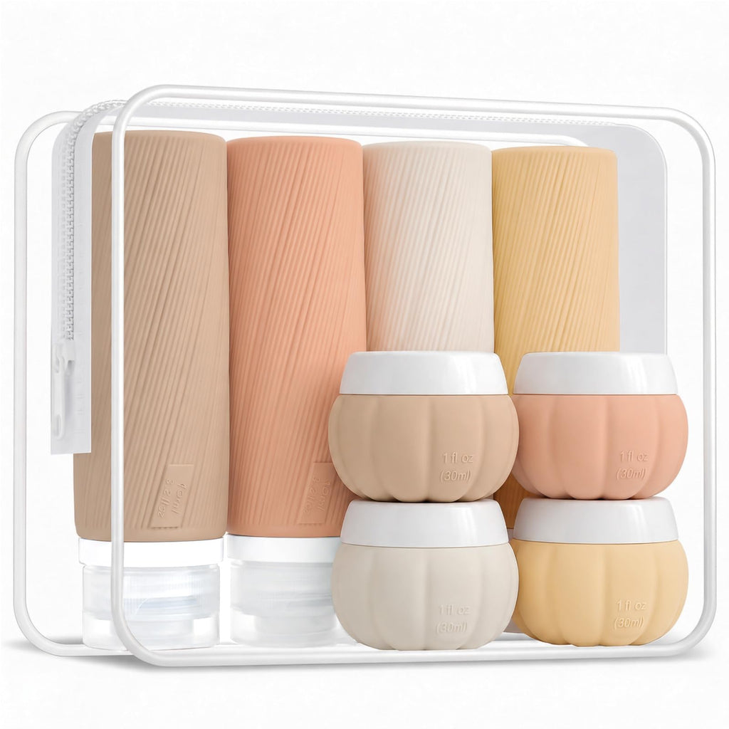 Redfly 13-Piece TSA-Approved Travel Size Bottles for Toiletries, Leak proof | Travel Size Containers, BPA-free silicone, clear toiletry bag, under 3.4oz, wide mouth,travel essentials for shampoo, lotion