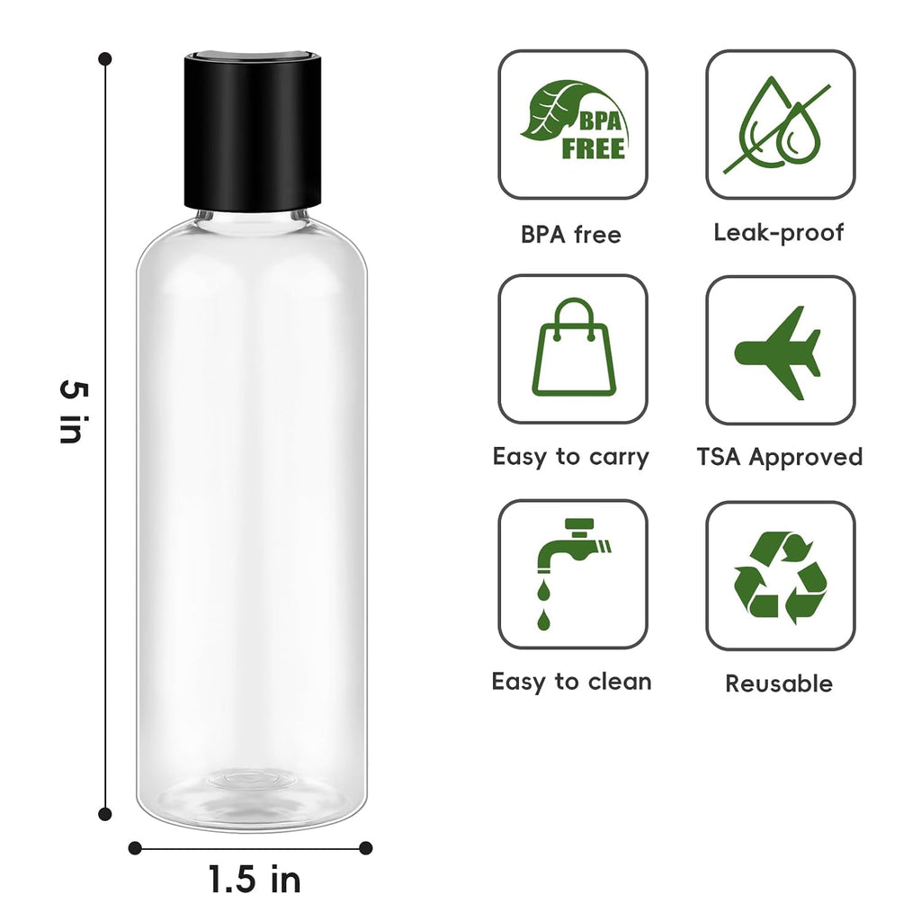 TUZAZO 10 Pack 3.4 oz Travel Bottles TSA Approved for Toiletries | Travel Size Containers, Leakproof, Clear Plastic Empty Small Squeeze Bottles for Travel Size Toiletries, Shampoo, Lotions