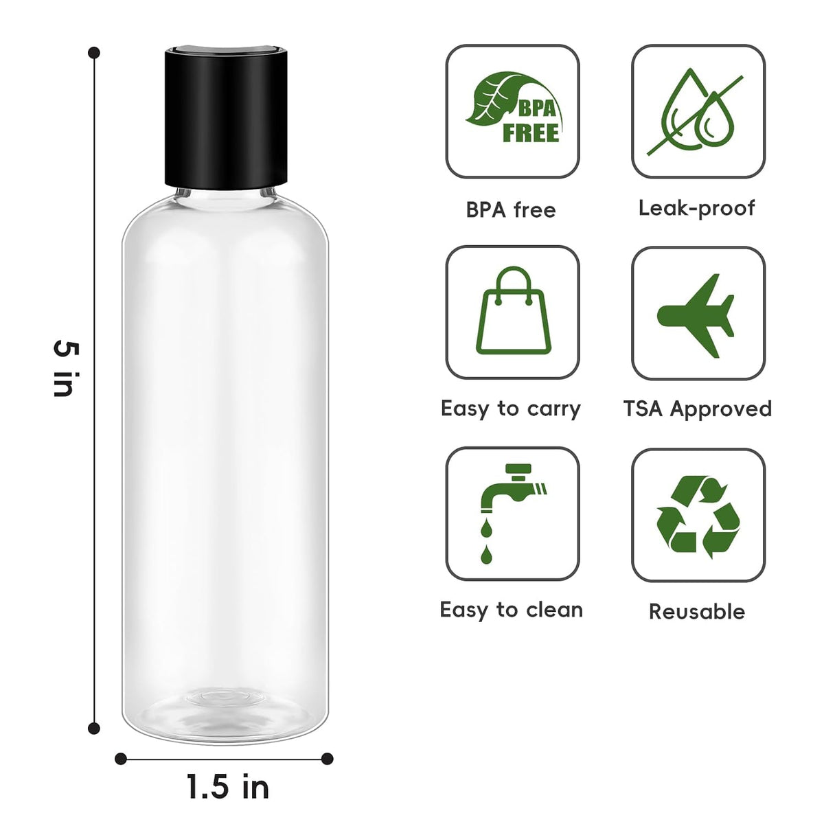 TUZAZO 10 Pack 3.4 oz Travel Bottles TSA Approved for Toiletries | Travel Size Containers, Leakproof, Clear Plastic Empty Small Squeeze Bottles for Travel Size Toiletries, Shampoo, Lotions