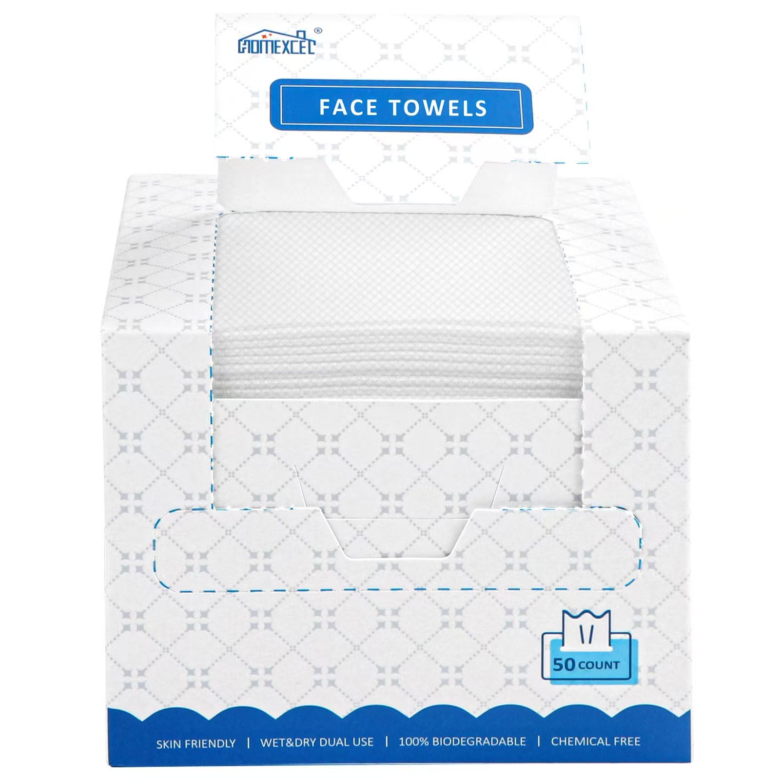 HOMEXCEL Face Towels, Disposable Face Towelette Ultra Soft & Absorbent | Biodegradable Makeup Remover Dry Wipes, Facial Wash Cloth for All Skin, Lint-Free for Skincare & Cleansing, 100 Count (2 Box)