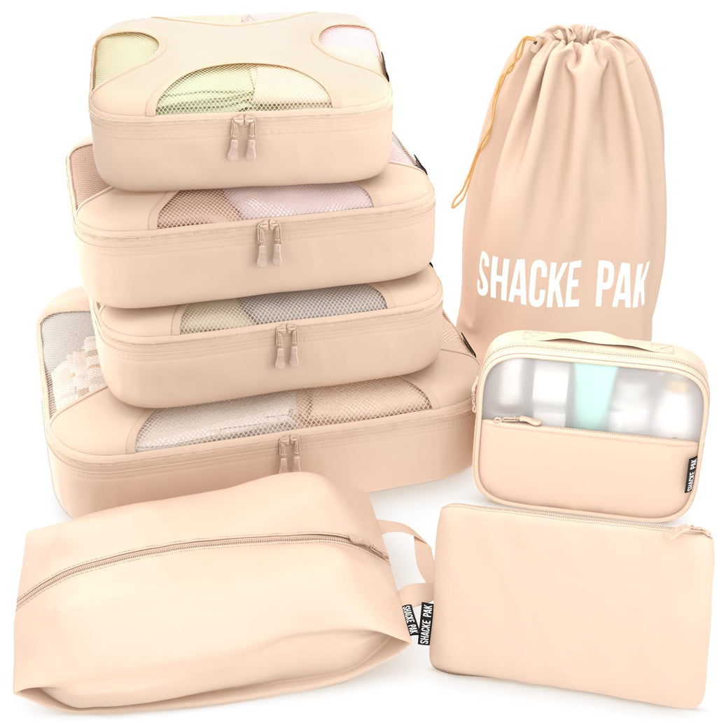 Shacke 5 Set Packing Cubes for Travel with Laundry Bag (Pure Black) | Suitcase Organizer Bags Set: 4 Water-Resistant Luggage Cubes, XL to Small, + Laundry Bag for Carry-On or Checked