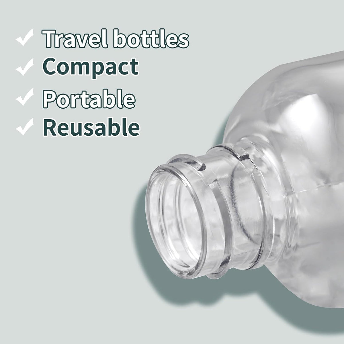 Tekson Travel Bottles for Toiletries, 3.4oz Mouthwash Container, Screw Top | 5 Pack, small size plastic bottles empty, for liquids & shampoo, with black twist cap, TSA, leak-proof, clear, 100ml