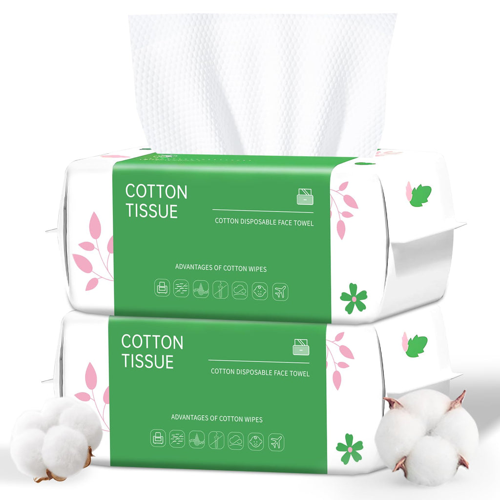 Disposable Face Towel, 100 Count Biodegradable Face Towels, for Washing Soft Cotton Dry Wipes Facial Cloths Towelettes for Washing and Drying, Facial Tissue for Cleansing