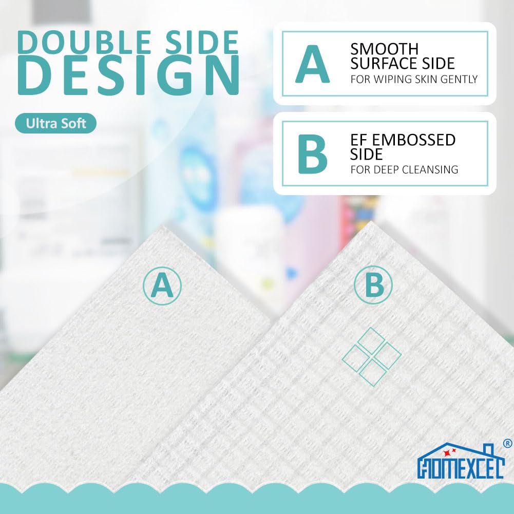 HOMEXCEL Face Towels, Disposable Face Towelette Ultra Soft & Absorbent | Biodegradable Makeup Remover Dry Wipes, Clean Facial Wash Cloth for All Skin, Lint-Free for Skincare & Cleansing, 50 Count