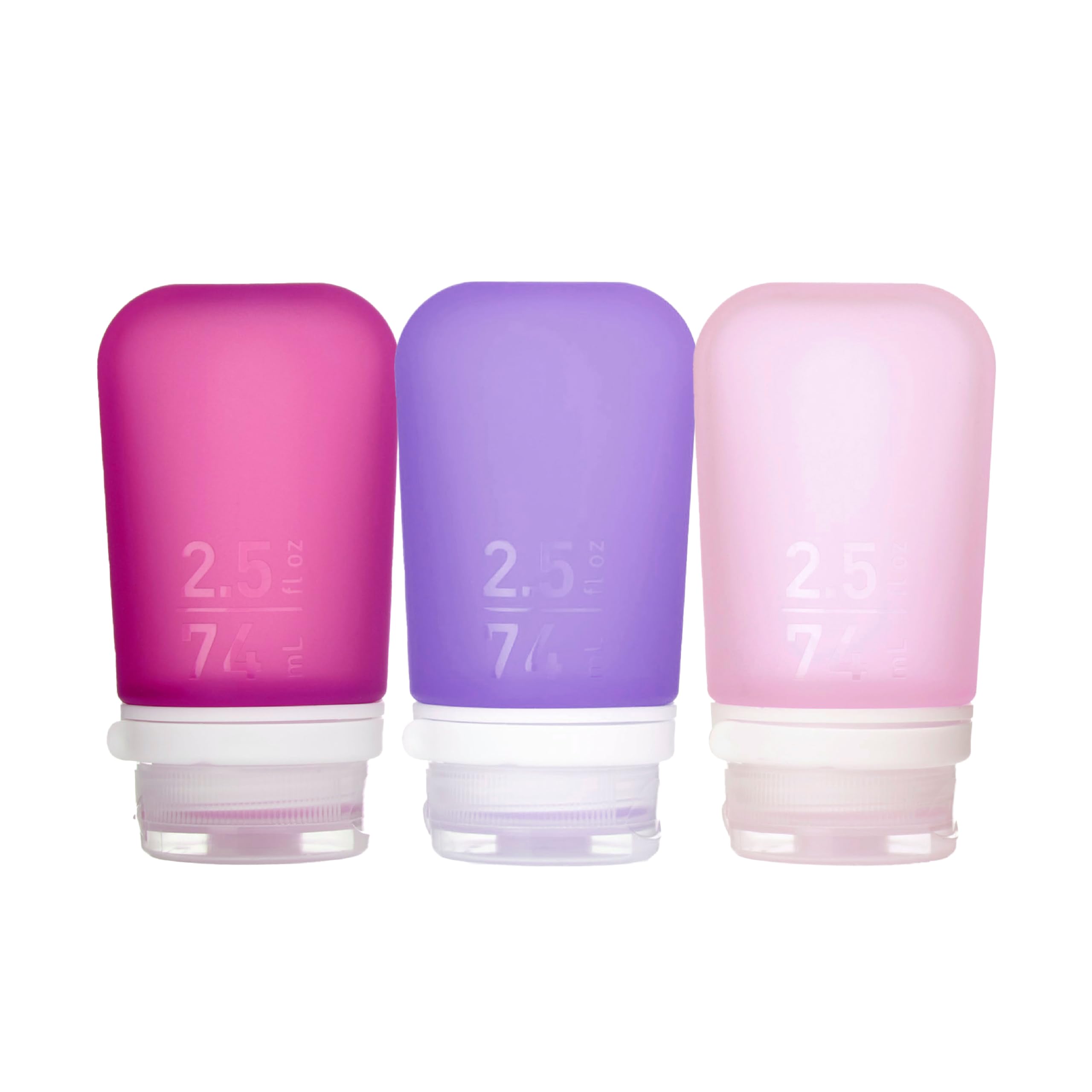 humangear GoToob+ 3-Pack, Small (1.7 fl oz), Clear/Purple/Teal | Refillable & Leak-Proof Silicone Travel Size Bottles with Locking Cap for Toiletries, Camping & TSA Carry-On
