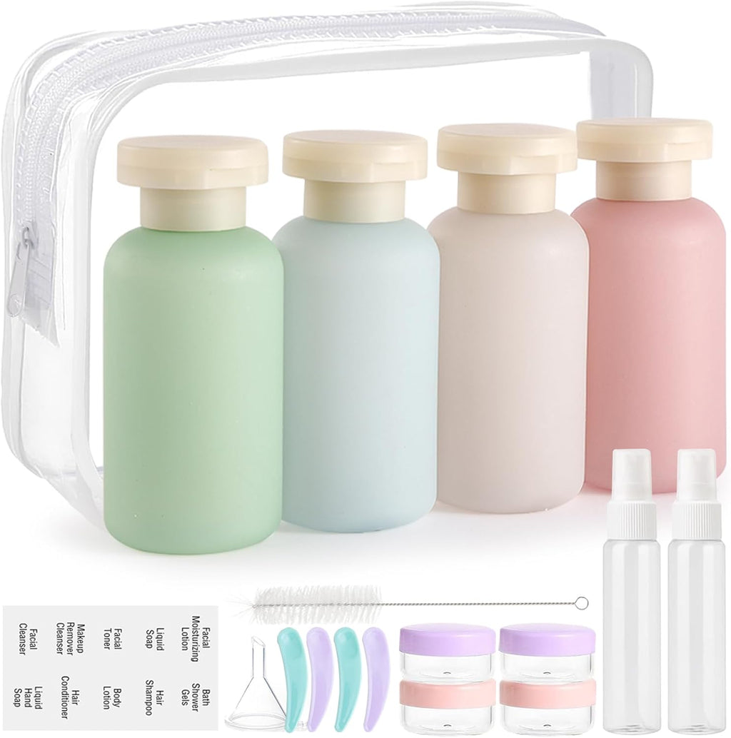 18 Pack Travel Bottles for Toiletries Leak Proof | Refillable, Plastic Travel Containers, BPA Free, Travel Essentials, for Shampoo Conditioner Lotion Liquids