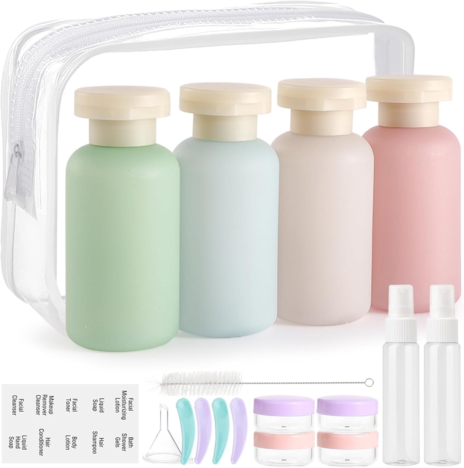 18 Pack Travel Bottles for Toiletries Leak Proof | Refillable, Plastic Travel Containers, BPA Free, Travel Essentials, for Shampoo Conditioner Lotion Liquids