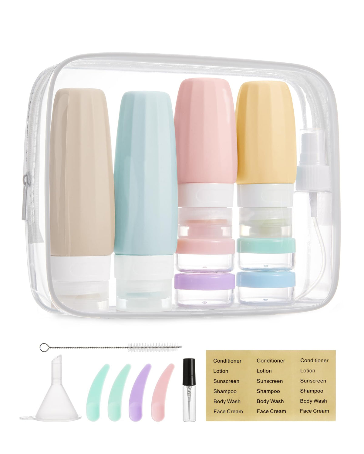 BAGSMART 18 Pack TSA Approved Travel Bottles for Toiletries, Leak Proof Silicone Travel Size Containers Bottles for Shampoo, Purple