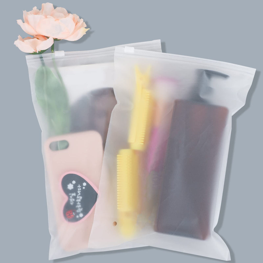Clothes Packaging Bags for Shipping, 100 Count 10x13 inch Frosted Zipper Plastic Bags for Clothing, Clear Apparel Bag for T-Shirt, Shirt, Document, 3 Mil, with Vent Holes
