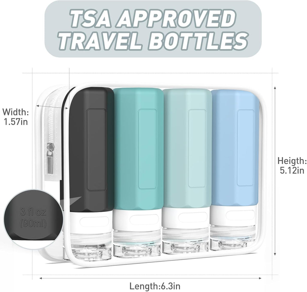 Redfly Travel Bottles for Toiletries, Tsa Approved 3oz Travel Size Containers, Leak Proof Travel Size Toiletries Bottles Silicone, BPA Free Refillable Shampoo Conditioners Essentials Kit, Gray