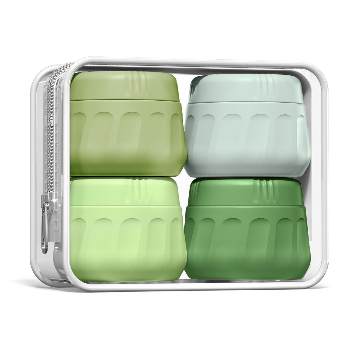 Mrsdry Travel Containers for Toiletries, TSA Approved Travel Size Toiletries 4 Pack, Refillable Containers, With Clear Bag, Leak Proof Silicone Jars, Essentials Creams Jars Carrying Small Items