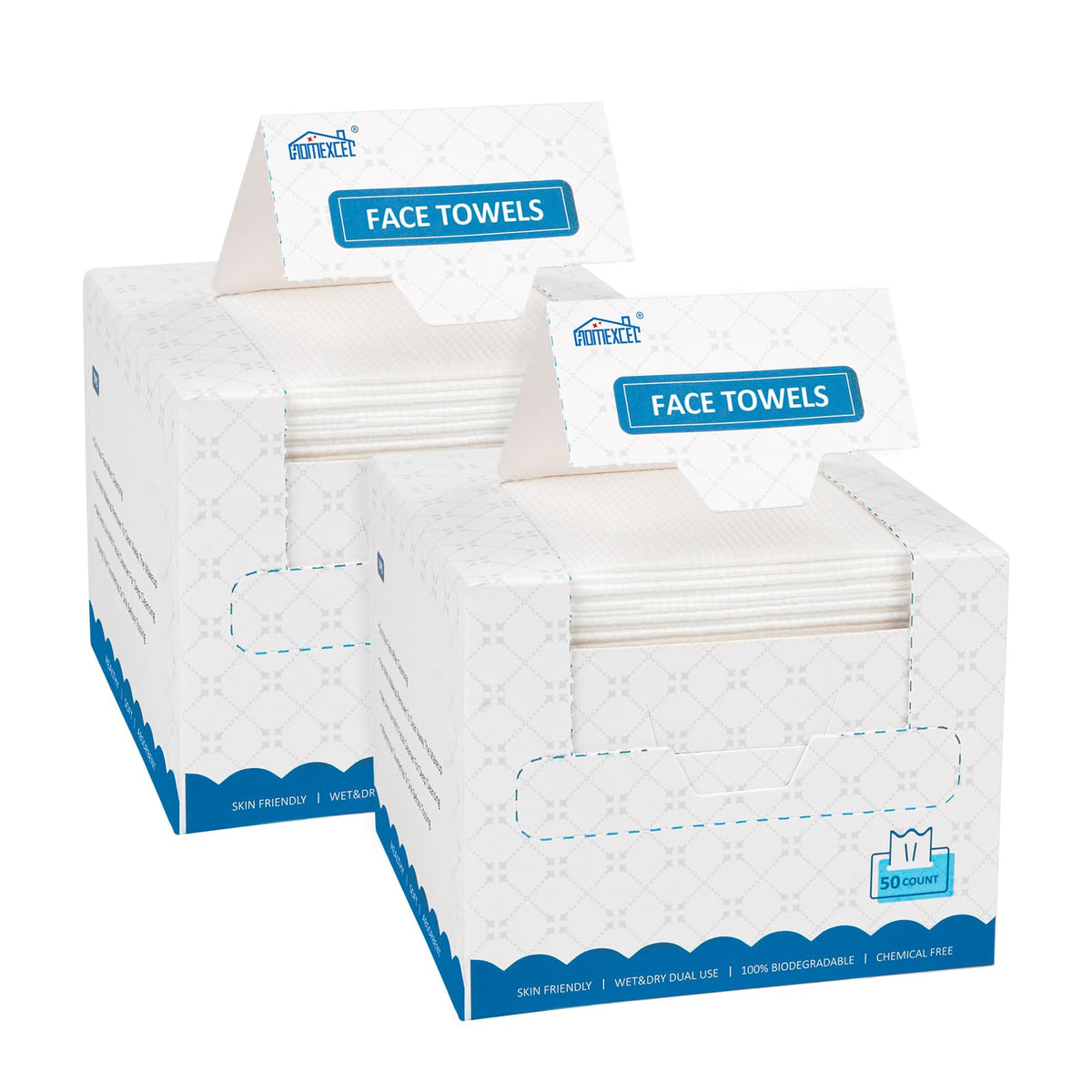 HOMEXCEL Face Towels, Disposable Face Towelette Ultra Soft & Absorbent | Biodegradable Makeup Remover Dry Wipes, Clean Facial Wash Cloth for All Skin, Lint-Free for Skincare & Cleansing, 50 Count