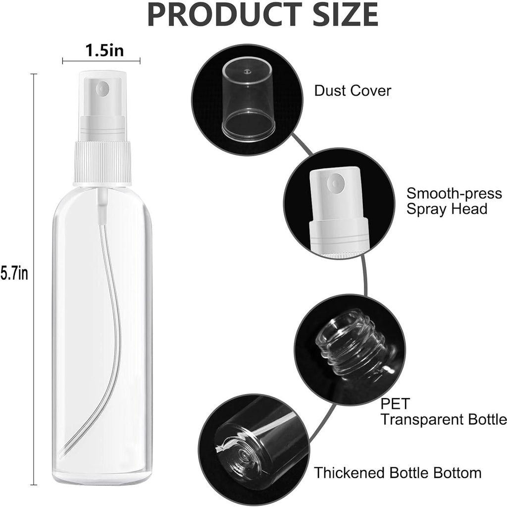 DTDNZKN 4 Pack 3.4 Oz (100ml) TSA Approved Travel Bottles | Travel Size Containers Plastic Spray Bottles withFunnels and Labels - Fine Mist, Refillable, Leak Proof