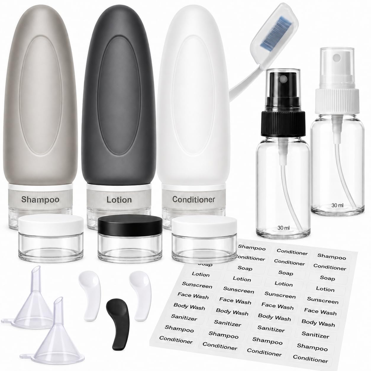 Dot&Dot Leak Proof Travel Bottles - Tubes for Liquid TSA Approved 3oz Silicone Toiletries Travel Shampoo & Conditioner Containers with Labels