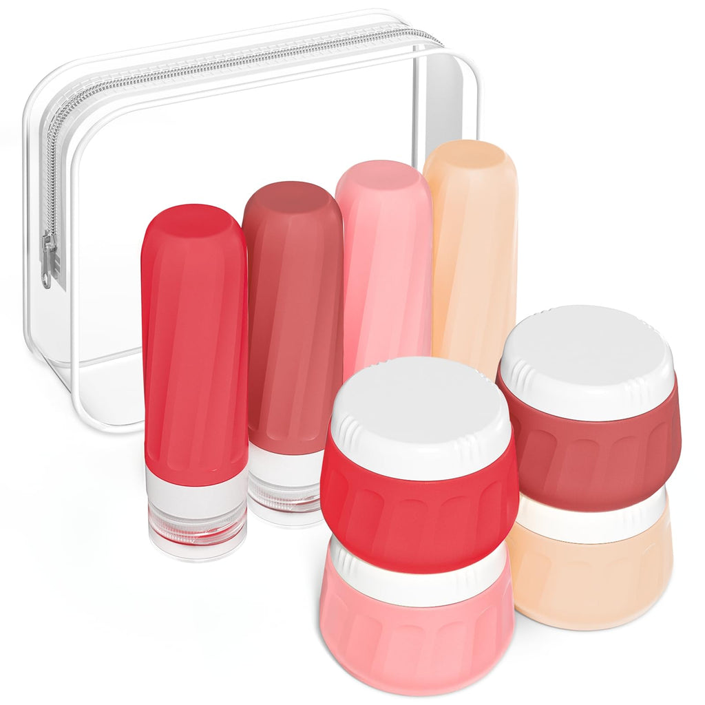 Mrsdry Travel Bottles for Toiletries 8 Pack, Travel Size Toiletries, Tsa Approved Travel Size Containers 3oz, with Travel Essentials Clear Bag, Leak Proof Silicone Squeezable Creams Jars