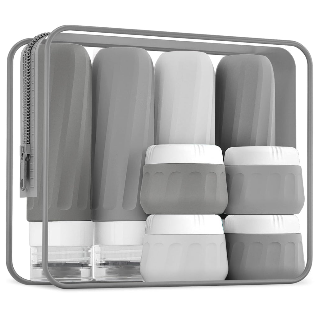 Mrsdry Travel Bottles for Toiletries 8 Pack, Travel Size Toiletries, Tsa Approved Travel Size Containers 3oz, with Travel Essentials Clear Bag, Leak Proof Silicone Squeezable Creams Jars