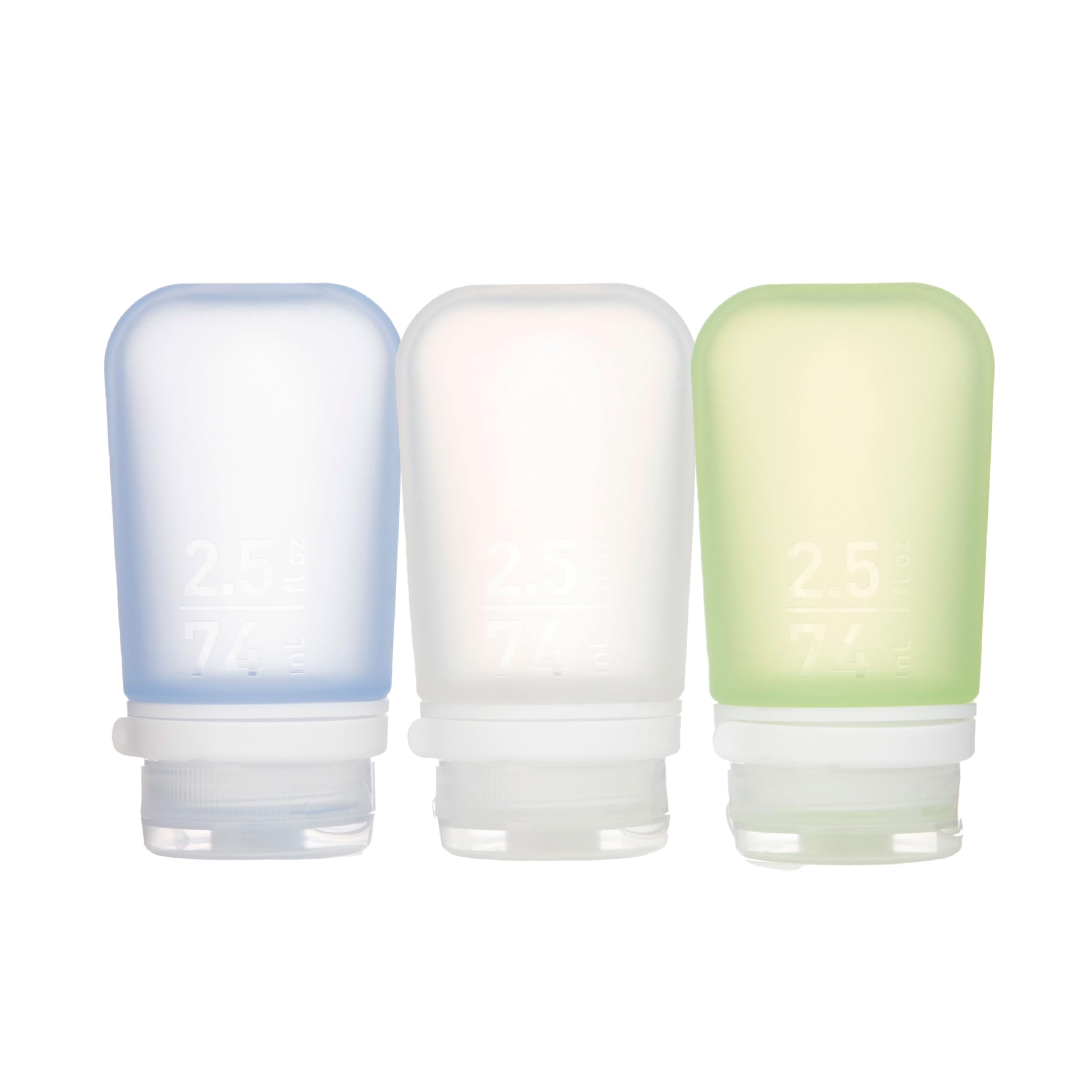 humangear GoToob+ 3-Pack, Small (1.7 fl oz), Clear/Purple/Teal | Refillable & Leak-Proof Silicone Travel Size Bottles with Locking Cap for Toiletries, Camping & TSA Carry-On