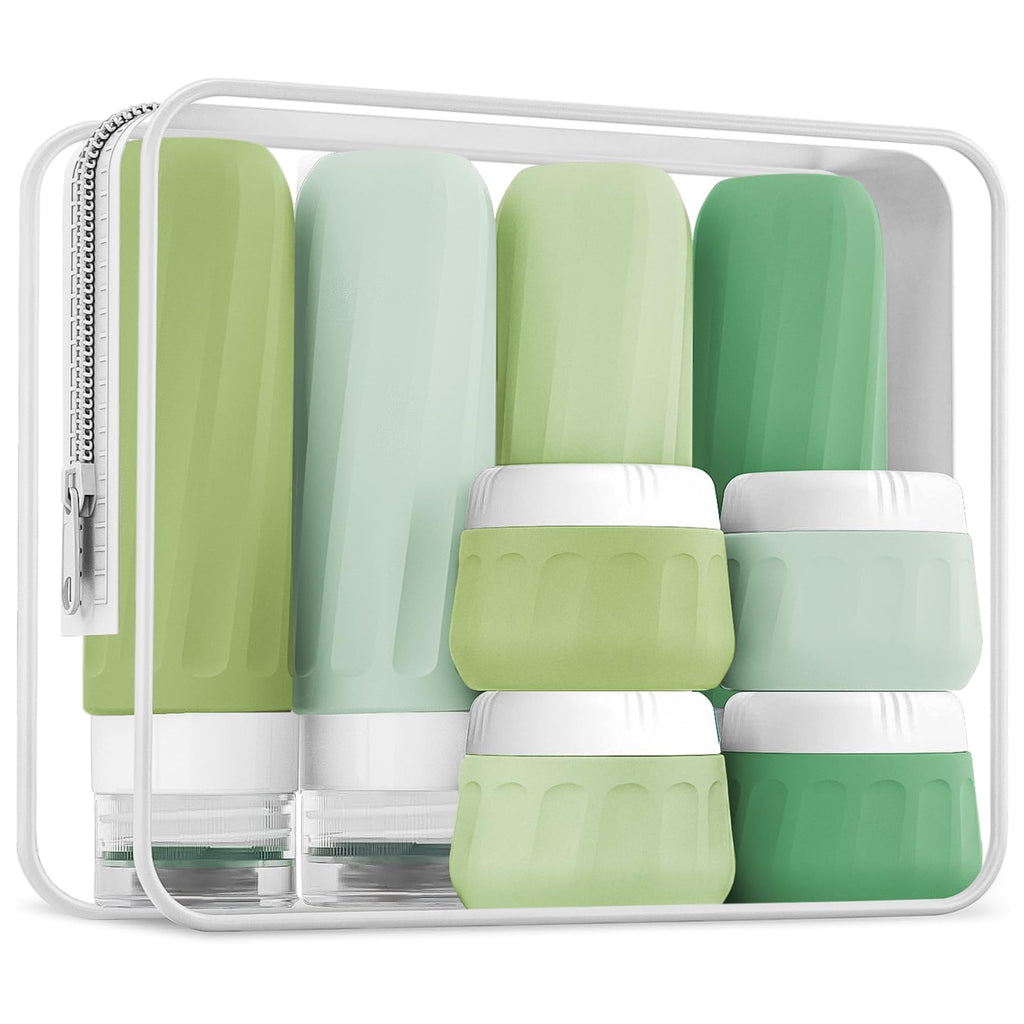 Mrsdry Travel Bottles for Toiletries 8 Pack, Travel Size Toiletries, Tsa Approved Travel Size Containers 3oz, with Travel Essentials Clear Bag, Leak Proof Silicone Squeezable Creams Jars