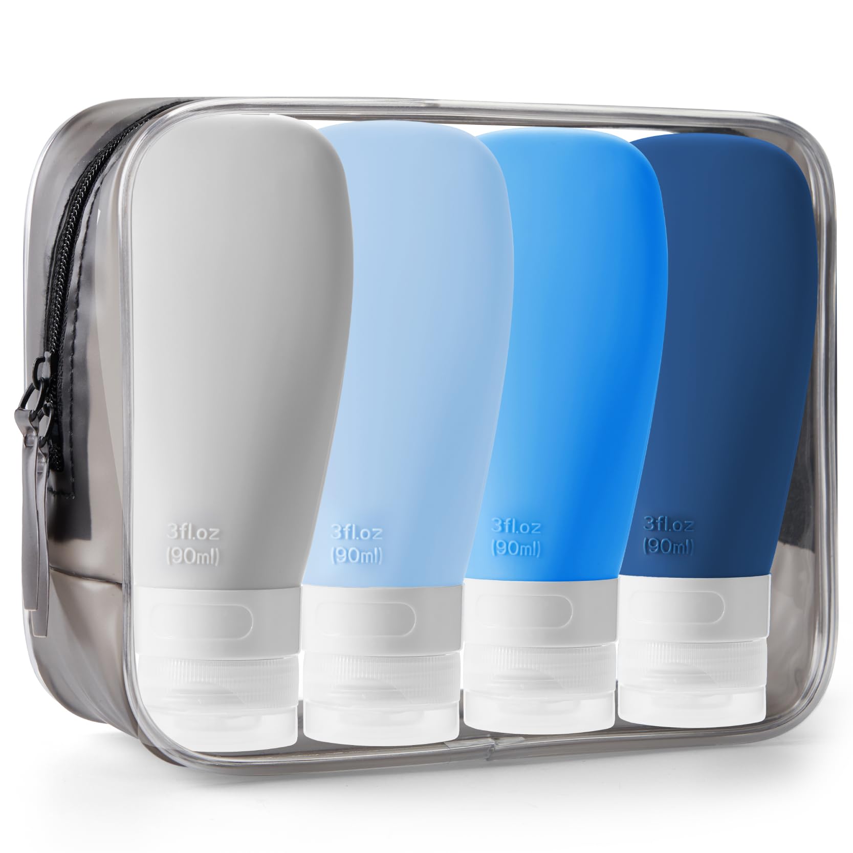 INSFIT Travel Bottles for Toiletries, TSA Approved 3oz Travel Size Containers, BPA Free Leak Proof Squeezable Silicone Tubes for Shampoo Conditioner Lotion Body Wash with Labels