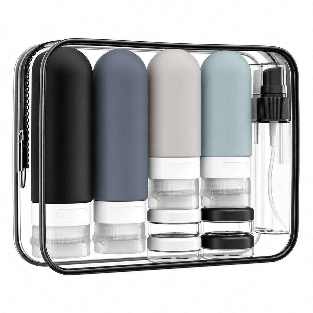 17 Pack Travel Bottles for Toiletries, TSA Approved Leak Proof Silicone Travel Containers for Toiletries with Label-Dopamine Color