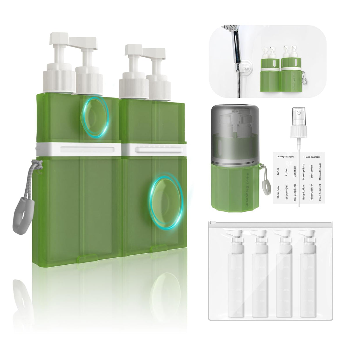 YOTIME 4in1 Travel Dispenser Bottle, TSA Approved Travel Size Containers | TSA Approved, Vacuum Suction for Smooth Walls, Leak-Proof, Ideal for Hotel, Gym, Camping, Pink