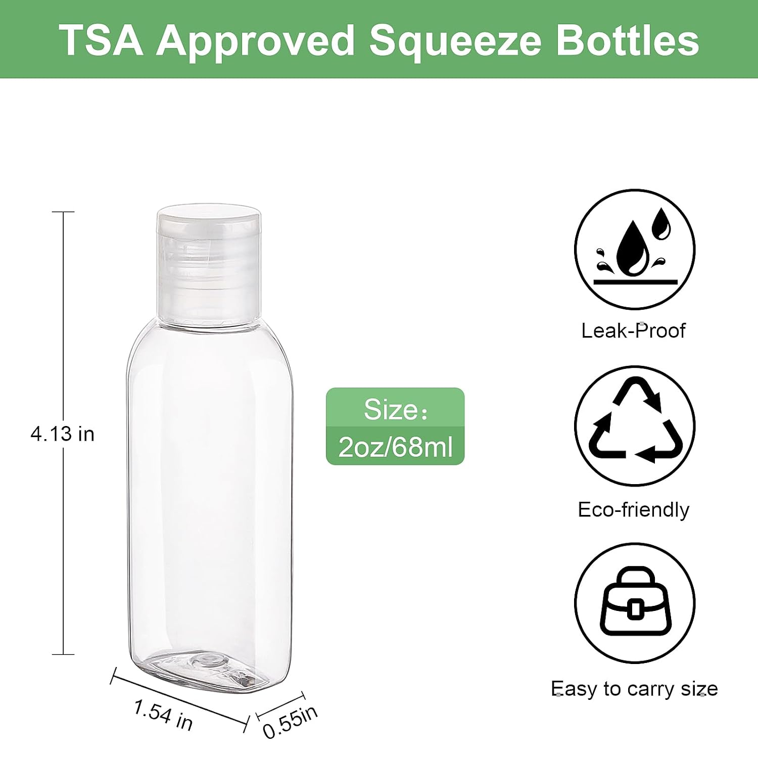 Travel Bottles for Toiletries 5 Pack 2oz TSA Approved Squeeze Bottle | Clear Travel Size Containers, Leak-proof, Shampoo and Conditioner Bottles, Refillable Plastic Toiletry Bottle, with Lables