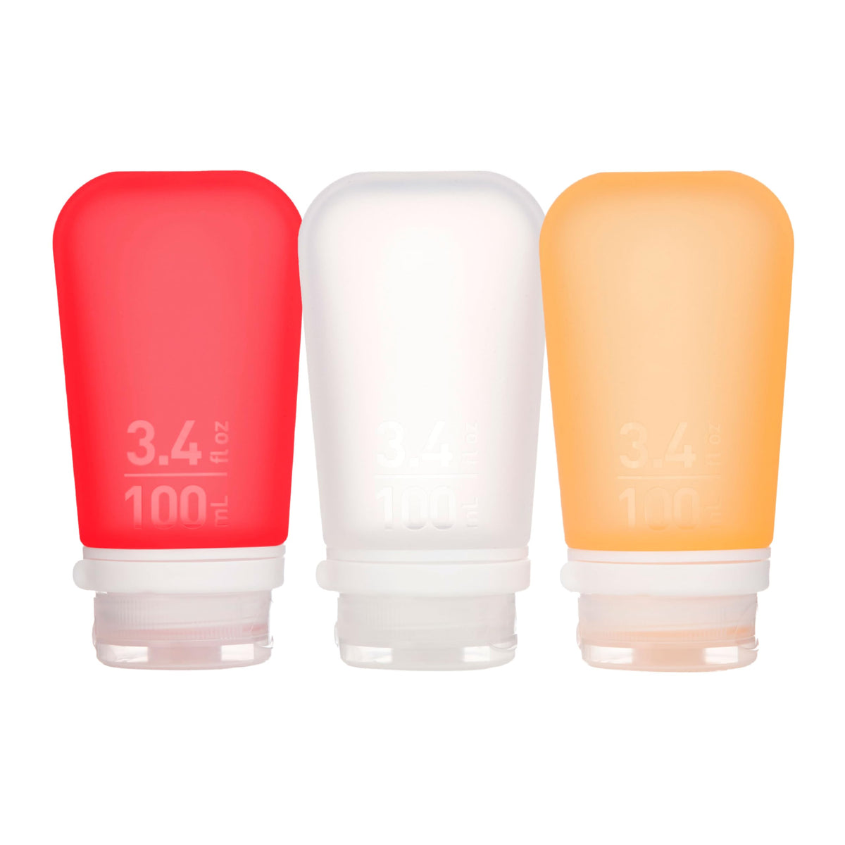 humangear GoToob+ 3-Pack, Small (1.7 fl oz), Clear/Purple/Teal | Refillable & Leak-Proof Silicone Travel Size Bottles with Locking Cap for Toiletries, Camping & TSA Carry-On