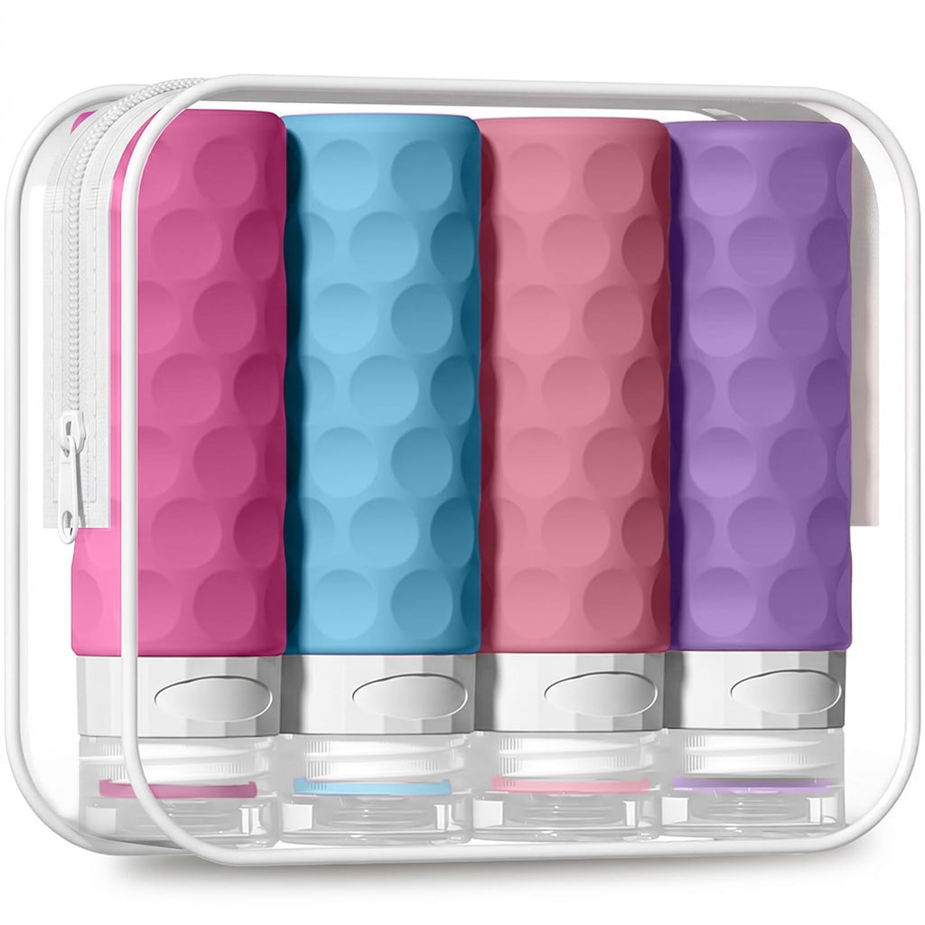 Silevoler Travel Bottles for Toiletries, Silicone Travel Size Containers | Polka-Dot Pattern TSA Approved BPA Free Silicone Leak Proof Refillable Squeezable Shampoo And Conditioner Bottles
