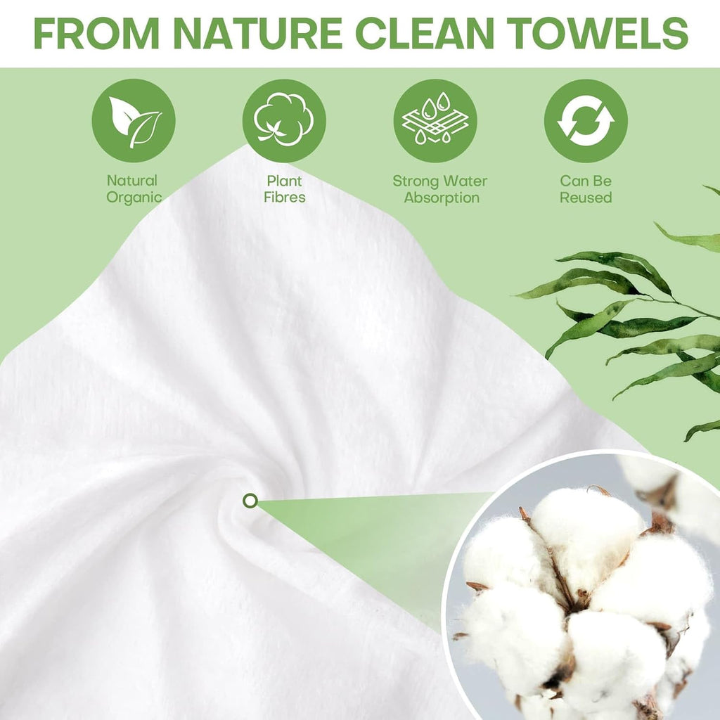 Compressed Towel Tablets 100 Count, Disposable Face Towels for Travel, Thick Soft Washcloths, Compact Coin Tissues for Skin Care, Gym, Camping, Home, 9 x 7.8 in