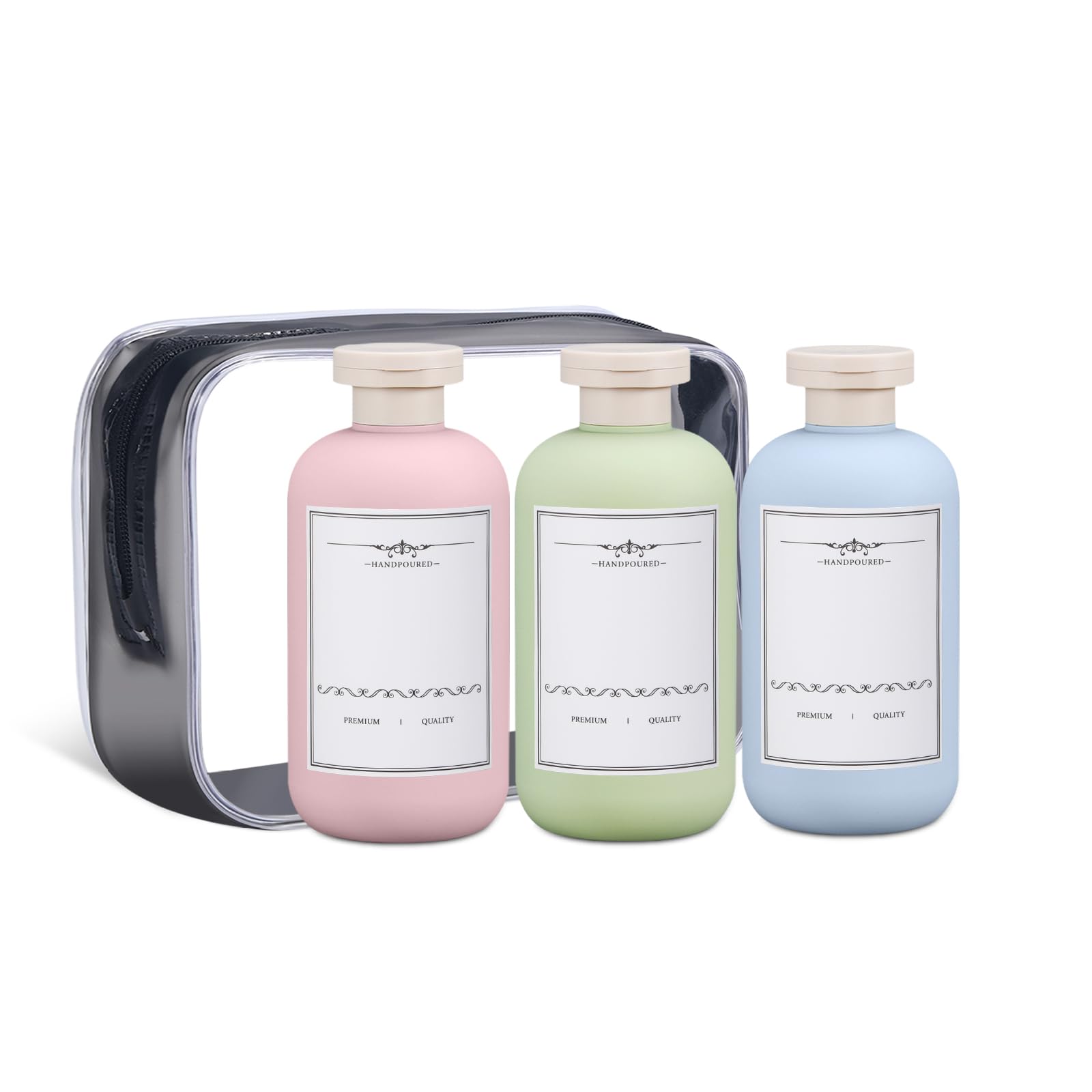 ASEVAT Plastic Leak Proof Travel Bottles for Toiletries, TSA Approved Travel Size Containers, Squeeze Bottles Refillable for Shampoo, Lotion & Body Wash (Blue+Pink+Green, 8.8 oz)