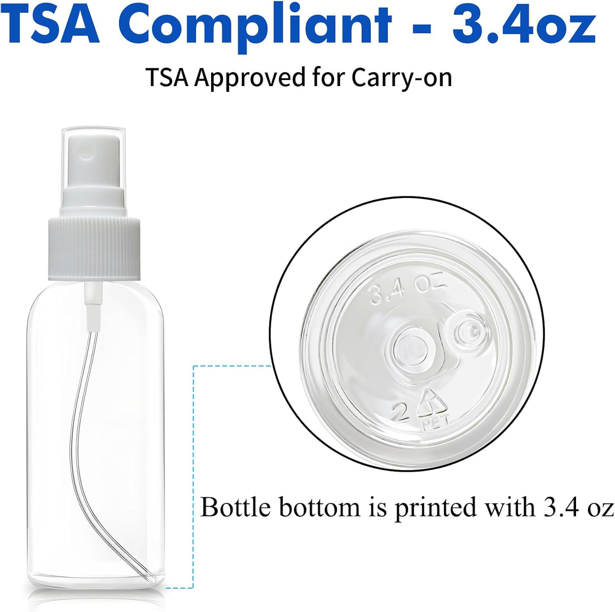 DNSEN 5 Pack 3.4 oz Travel Spray Bottles TSA Approved Fine Mist Travel Size Spray Bottle for Liquids Refillable Empty Clear Plastic Bottles with Labels