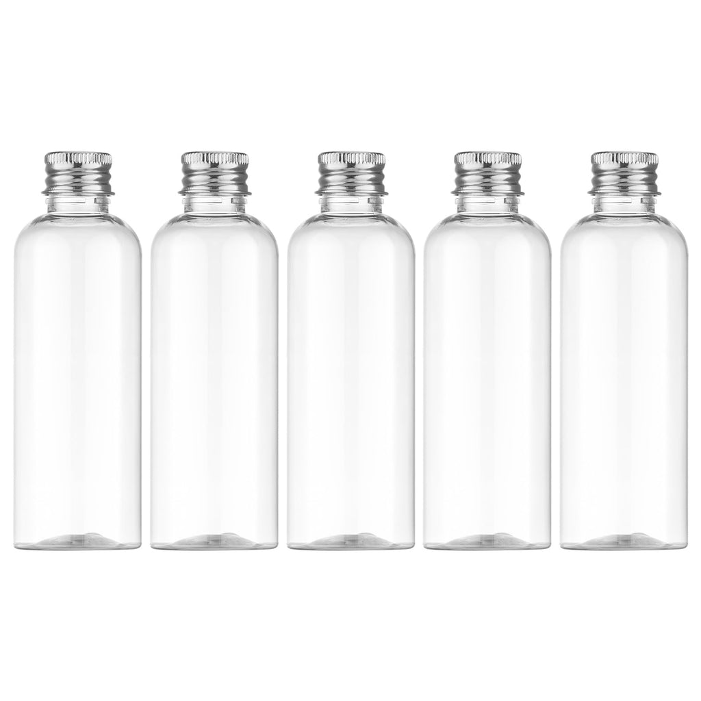 Tekson Travel Bottles for Toiletries, 3.4oz Mouthwash Container, Screw Top | 5 Pack, small size plastic bottles empty, for liquids & shampoo, with black twist cap, TSA, leak-proof, clear, 100ml