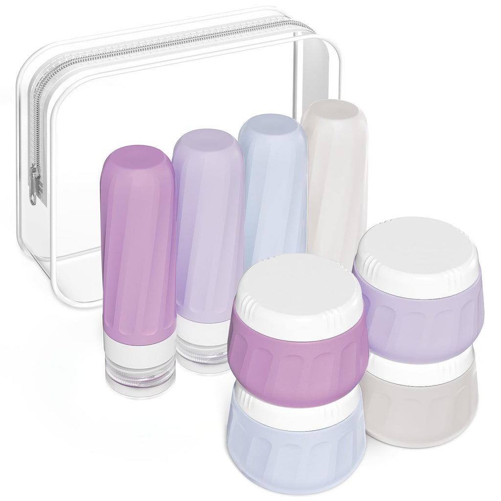 Mrsdry Travel Bottles for Toiletries 8 Pack, Travel Size Toiletries, Tsa Approved Travel Size Containers 3oz, with Travel Essentials Clear Bag, Leak Proof Silicone Squeezable Creams Jars