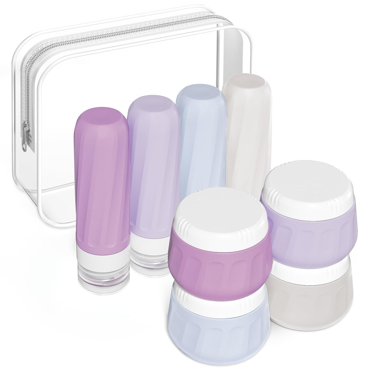 Mrsdry Travel Bottles for Toiletries 8 Pack, Travel Size Toiletries, Tsa Approved Travel Size Containers 3oz, with Travel Essentials Clear Bag, Leak Proof Silicone Squeezable Creams Jars