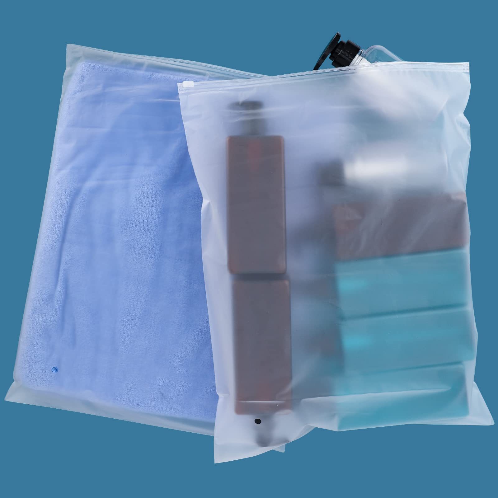 Ploy Frosted Zipper Bags for Clothes, 50pcs 14x16 inch Clear Plastic Bags for Clothes, T Shirt, Swimsuit, for Clothing Packaging, Shipping, Mailing, for Small Business