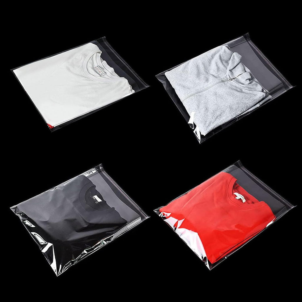 Yotelab Clear Self Sealing Cellophane Bags for Shirts, 10x14 Inch, 100 Pcs | Clear Shirt Bags for Small Business, Thick Resealable Plastic Bags for Packaging Clothing and Products