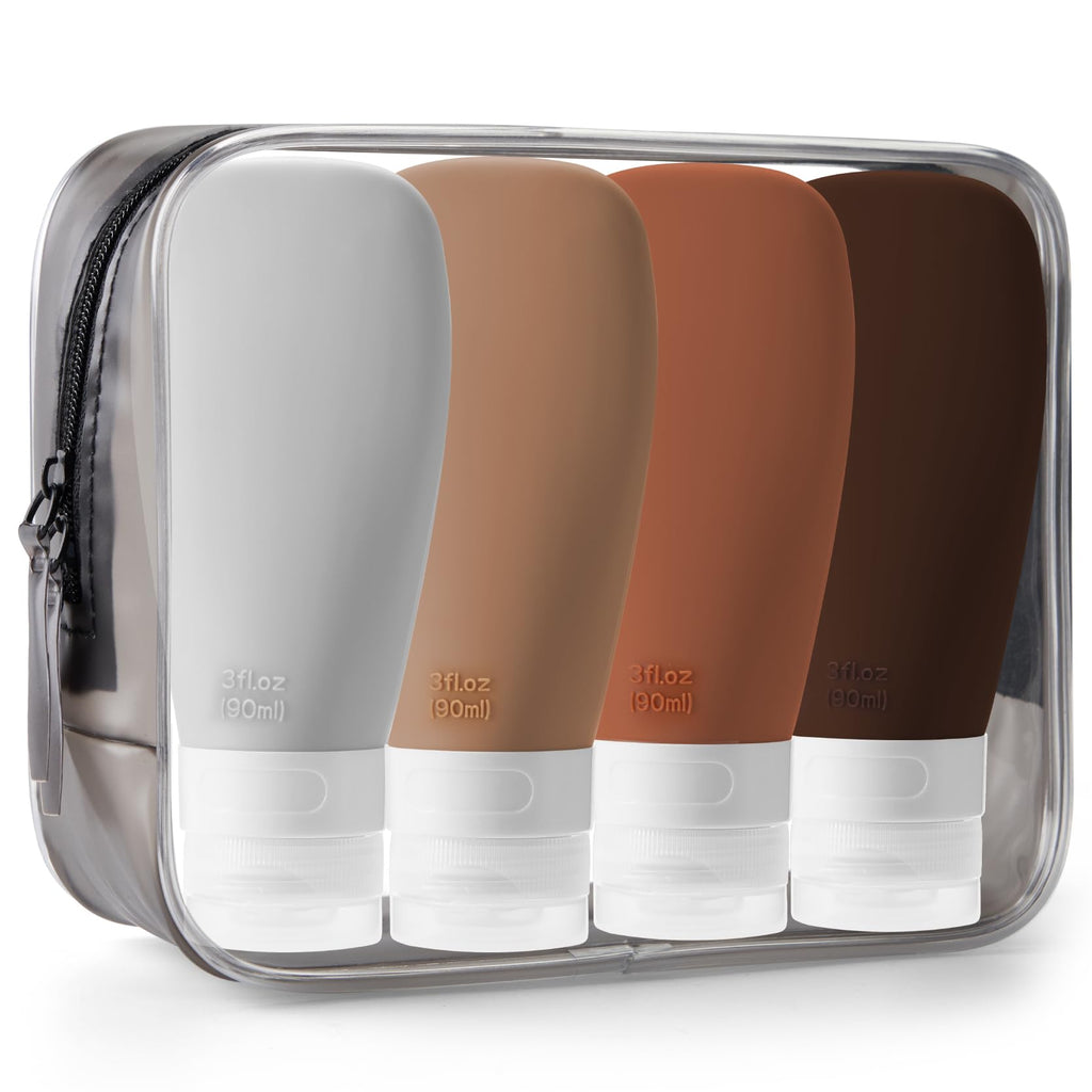 INSFIT Travel Bottles for Toiletries, TSA Approved 3oz Travel Size Containers, BPA Free Leak Proof Squeezable Silicone Tubes for Shampoo Conditioner Lotion Body Wash with Labels