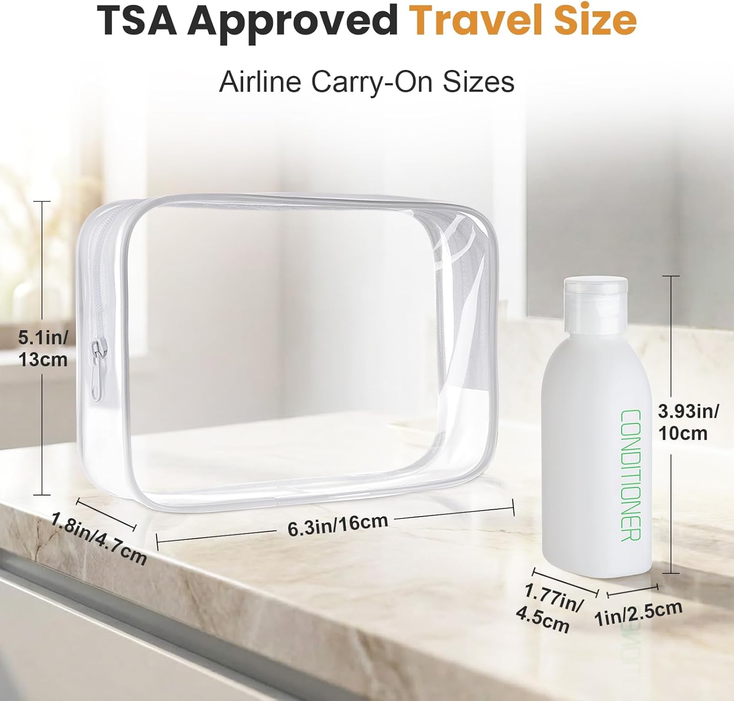 Cosywell Travel Bottles for Toiletries 5 Pack 3.4oz Travel Size Containers | Pre-Printed Shampoo, Conditioner, Body Soap, Soft Touch HDPE ,TSA Approved, Leak Proof, Squeezable Toiletry Bottle(White)
